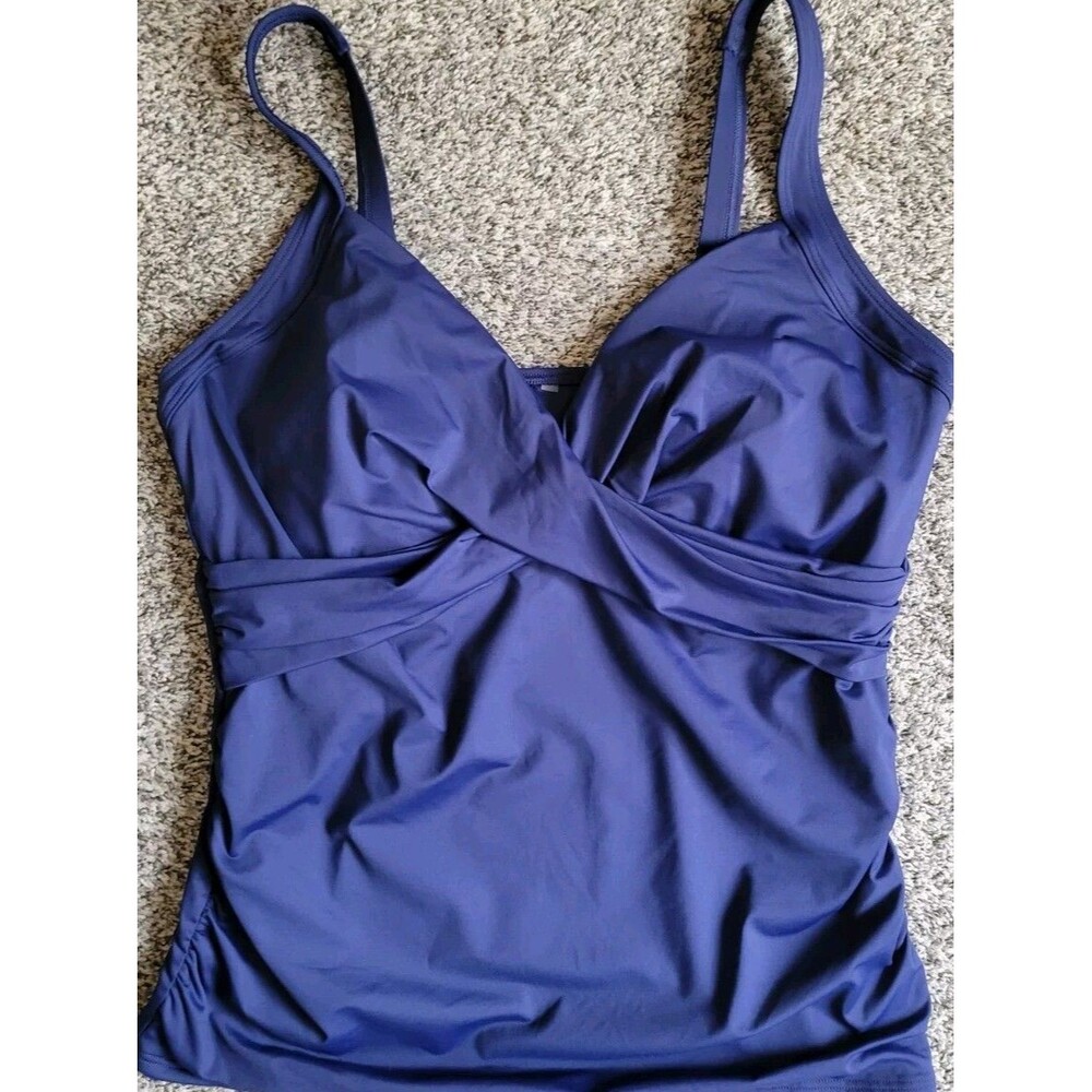 Swim Top Navy 16 DD Solid Wrap Front  (L) Underwire Lands End S932
